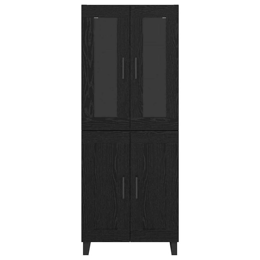 Highboard 2 pcs Black Oak Engineered Wood and Glass
