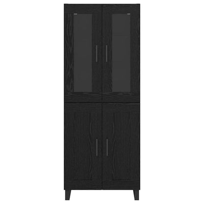 Highboard 2 pcs Black Oak Engineered Wood and Glass