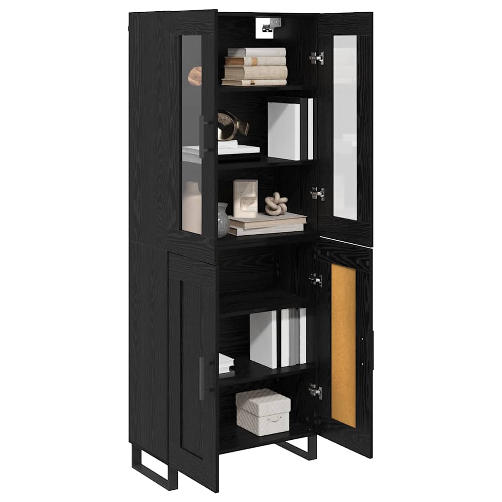 Highboard 2 pcs Black Oak Engineered Wood and Glass