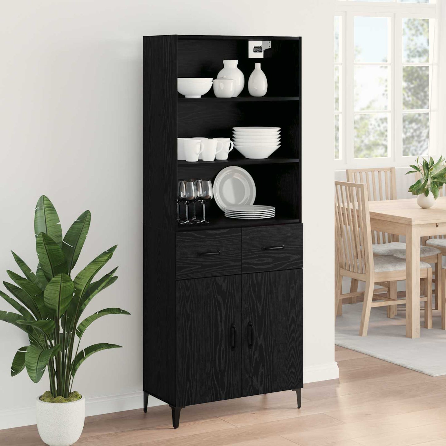 Highboard Black Oak 69.5 x 34 x 180 cm Engineered Wood