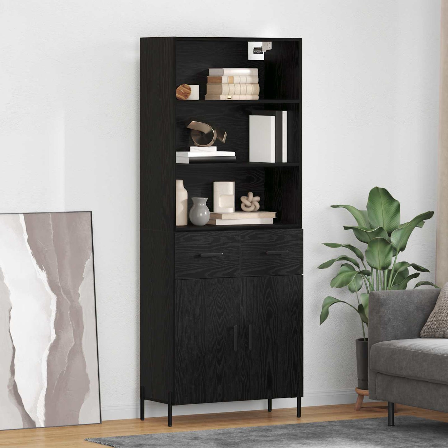 Highboard Black oak 69.5 x 34 x 180 cm Engineered Wood