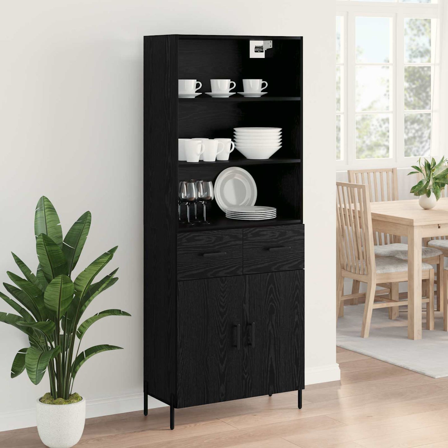 Highboard Black oak 69.5 x 34 x 180 cm Engineered Wood