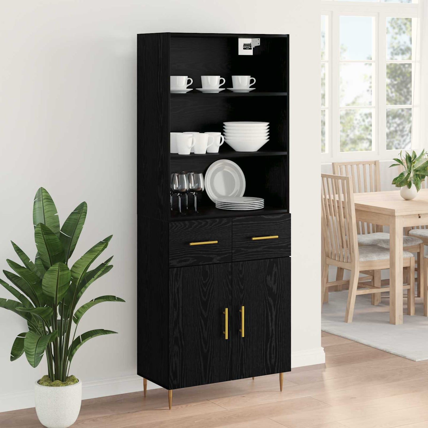 Highboard Black Oak 69.5 x 34 x 180 cm Engineered Wood