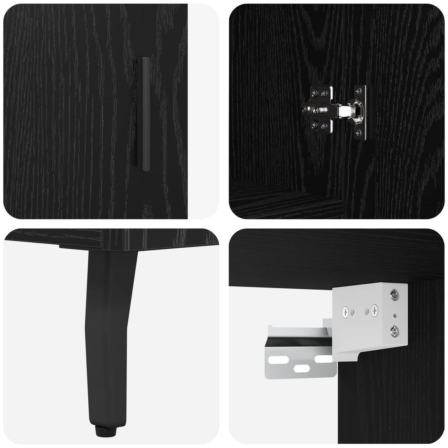Highboard 2 pcs Black oak Engineered Wood and Glass