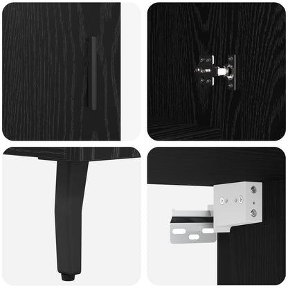 Highboard 2 pcs Black oak Engineered Wood and Glass