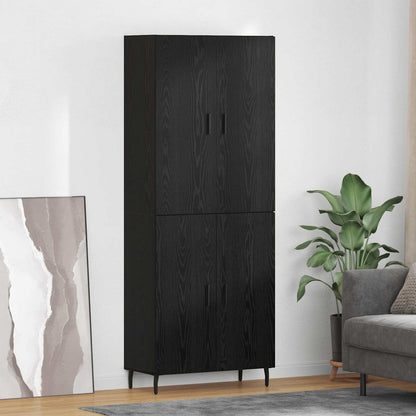 Highboard 2 pcs Black oak Engineered Wood and Glass