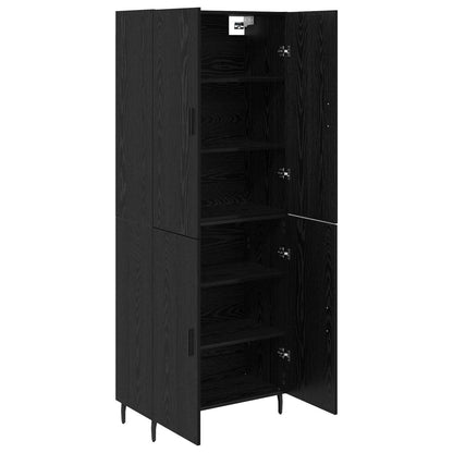 Highboard 2 pcs Black oak Engineered Wood and Glass