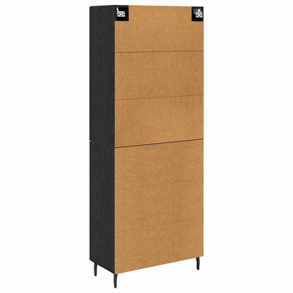 Highboard 2 pcs Black oak Engineered Wood and Glass