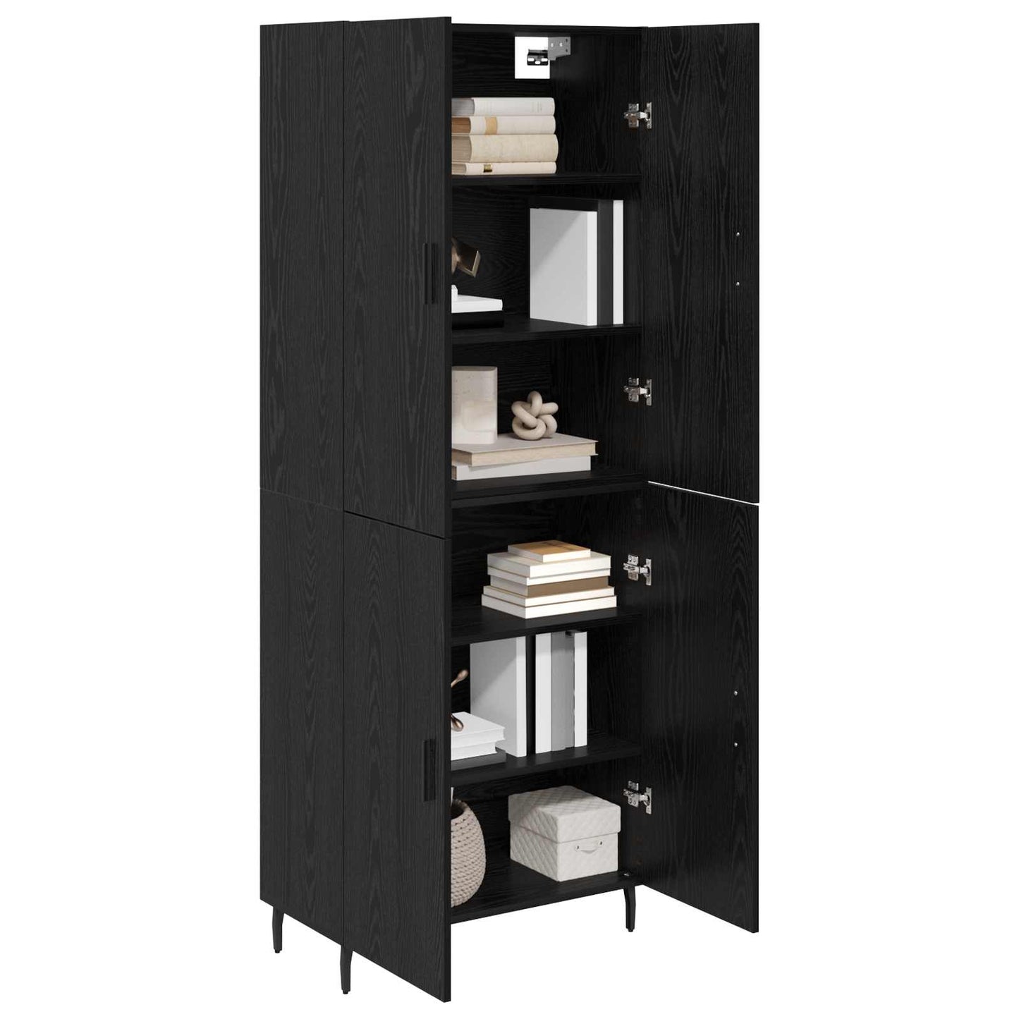 Highboard 2 pcs Black oak Engineered Wood and Glass