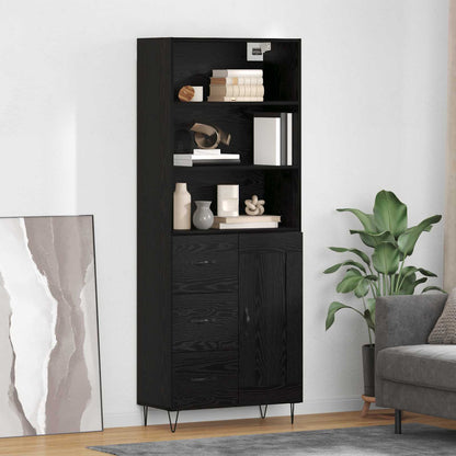 Highboard with Drawer 2 pcs Black Oak Engineered Wood