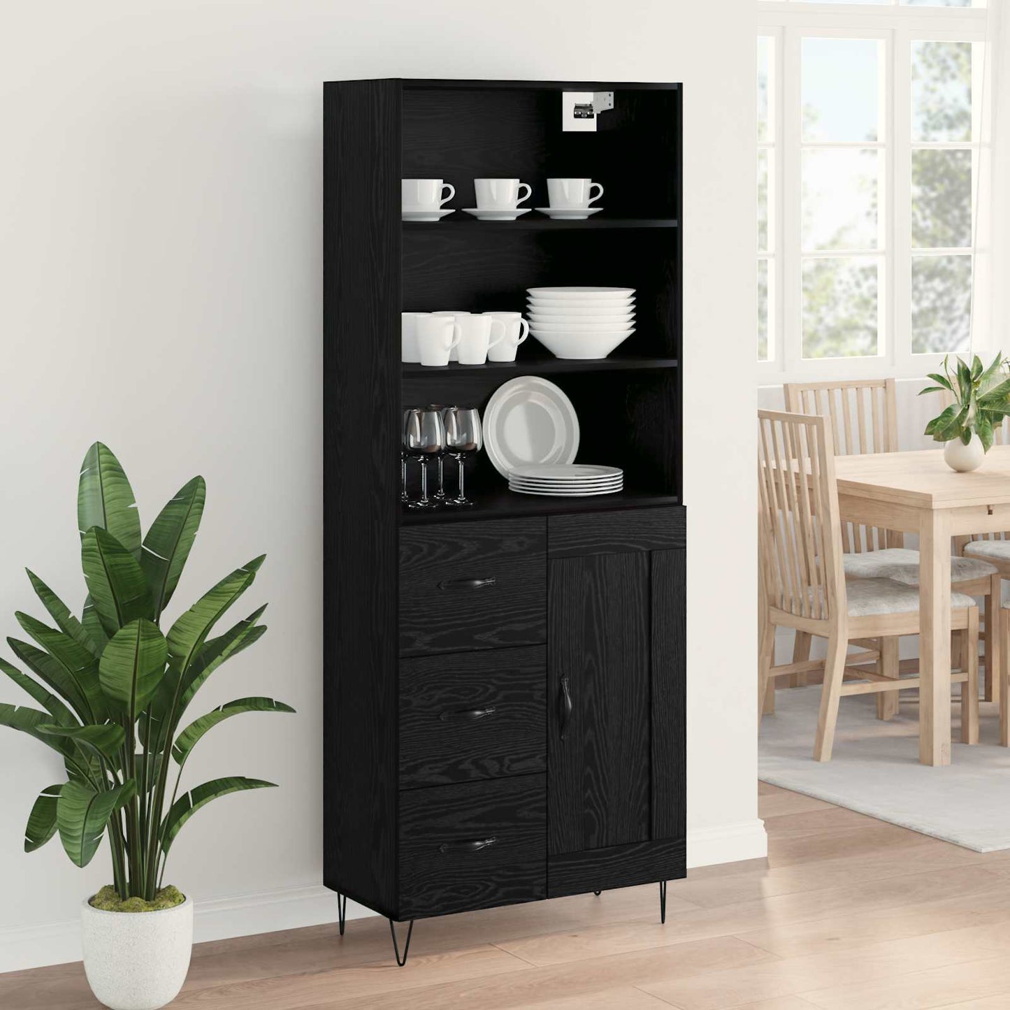 Highboard with Drawer 2 pcs Black Oak Engineered Wood