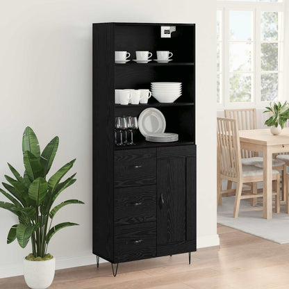 Highboard with Drawer 2 pcs Black Oak Engineered Wood