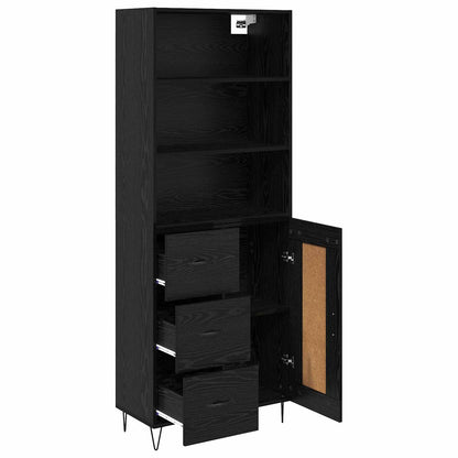 Highboard with Drawer 2 pcs Black Oak Engineered Wood