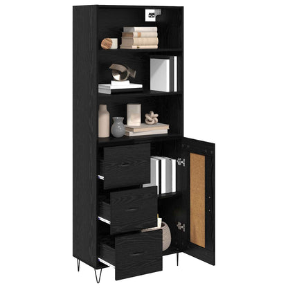 Highboard with Drawer 2 pcs Black Oak Engineered Wood