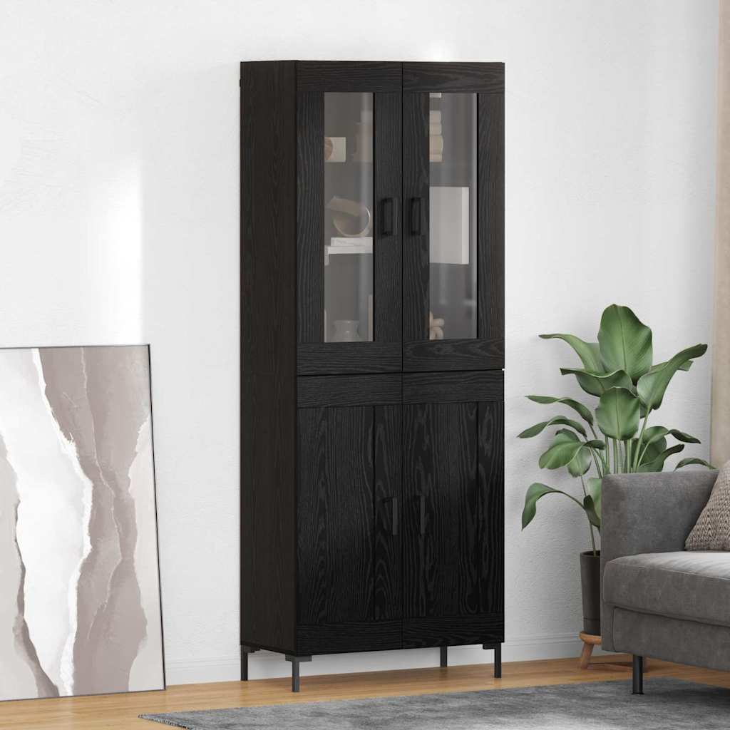 Highboard 2 pcs Black Oak Engineered Wood