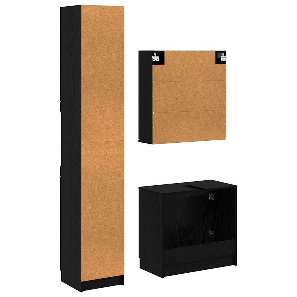 Bathroom Cabinet Set with Shelf 3 pcs Black Oak Engineered Wood