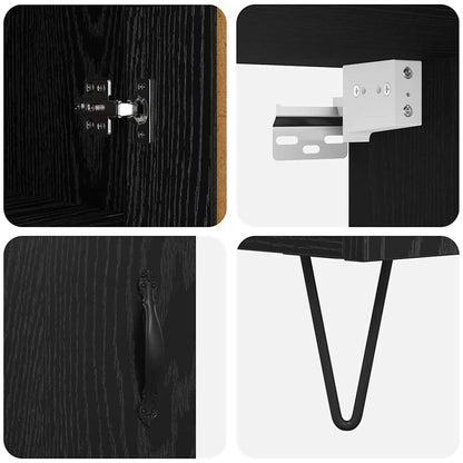 Highboard 2 pcs Black Oak Engineered Wood and Glass