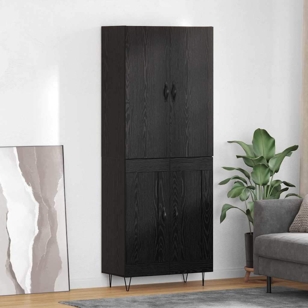 Highboard 2 pcs Black Oak Engineered Wood and Glass