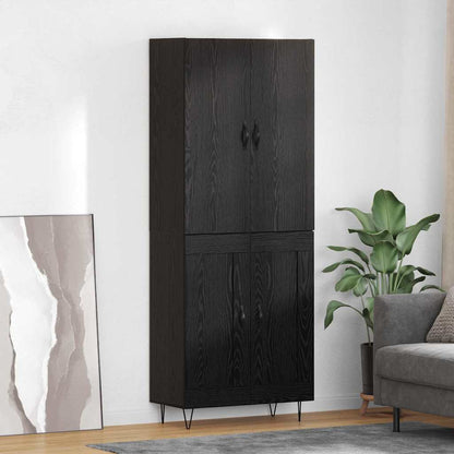 Highboard 2 pcs Black Oak Engineered Wood and Glass