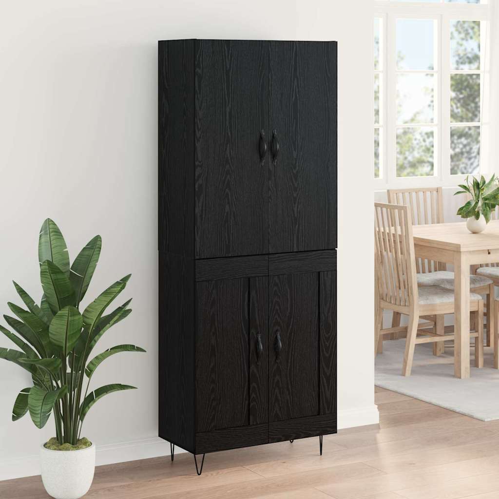 Highboard 2 pcs Black Oak Engineered Wood and Glass