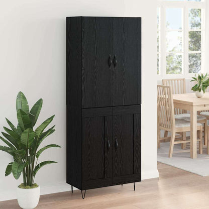 Highboard 2 pcs Black Oak Engineered Wood and Glass