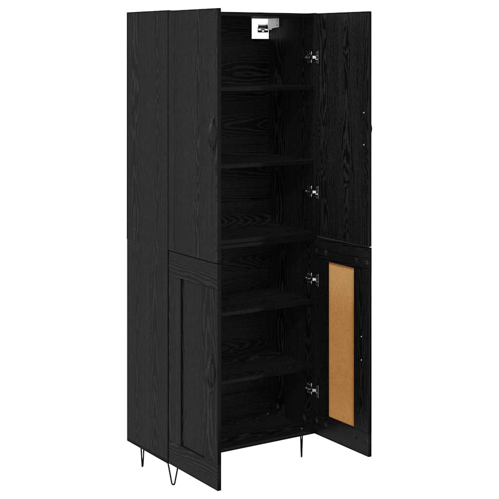 Highboard 2 pcs Black Oak Engineered Wood and Glass