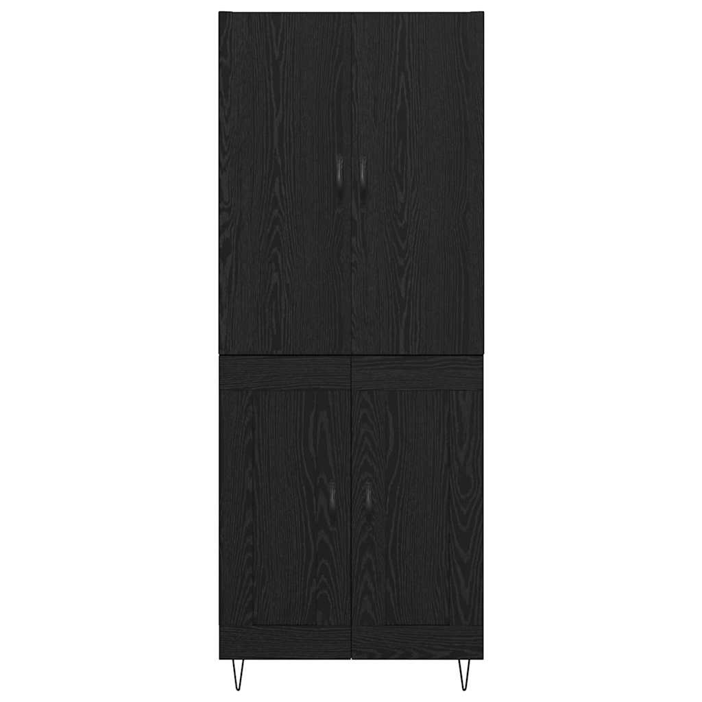 Highboard 2 pcs Black Oak Engineered Wood and Glass
