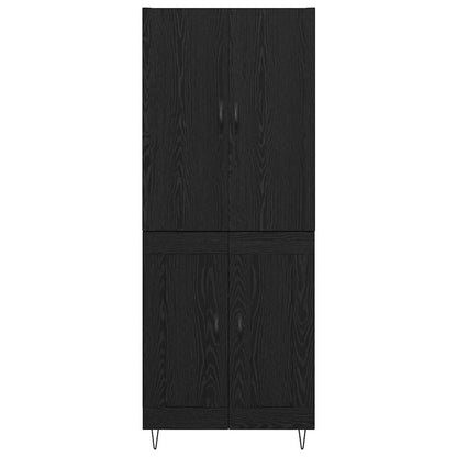 Highboard 2 pcs Black Oak Engineered Wood and Glass