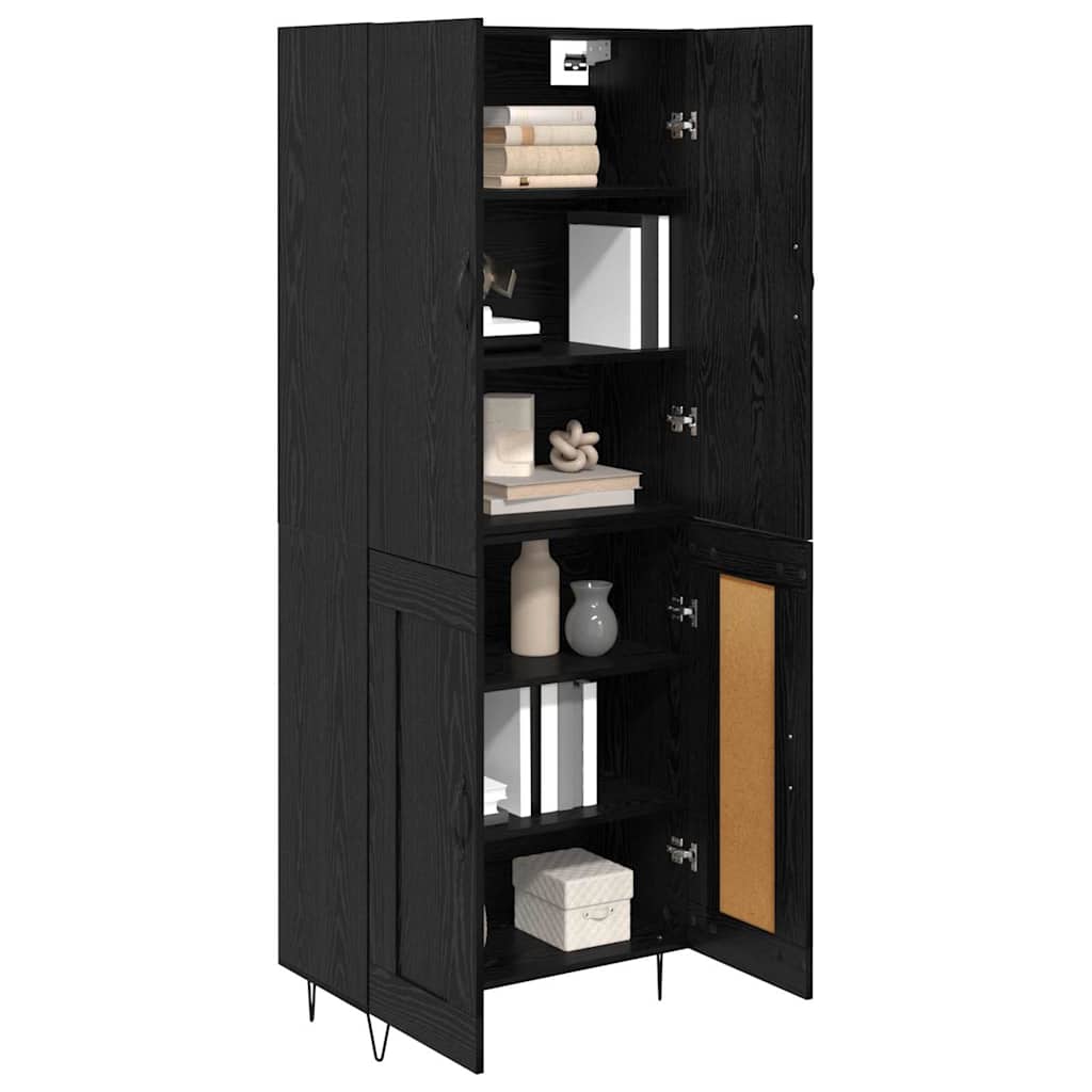 Highboard 2 pcs Black Oak Engineered Wood and Glass