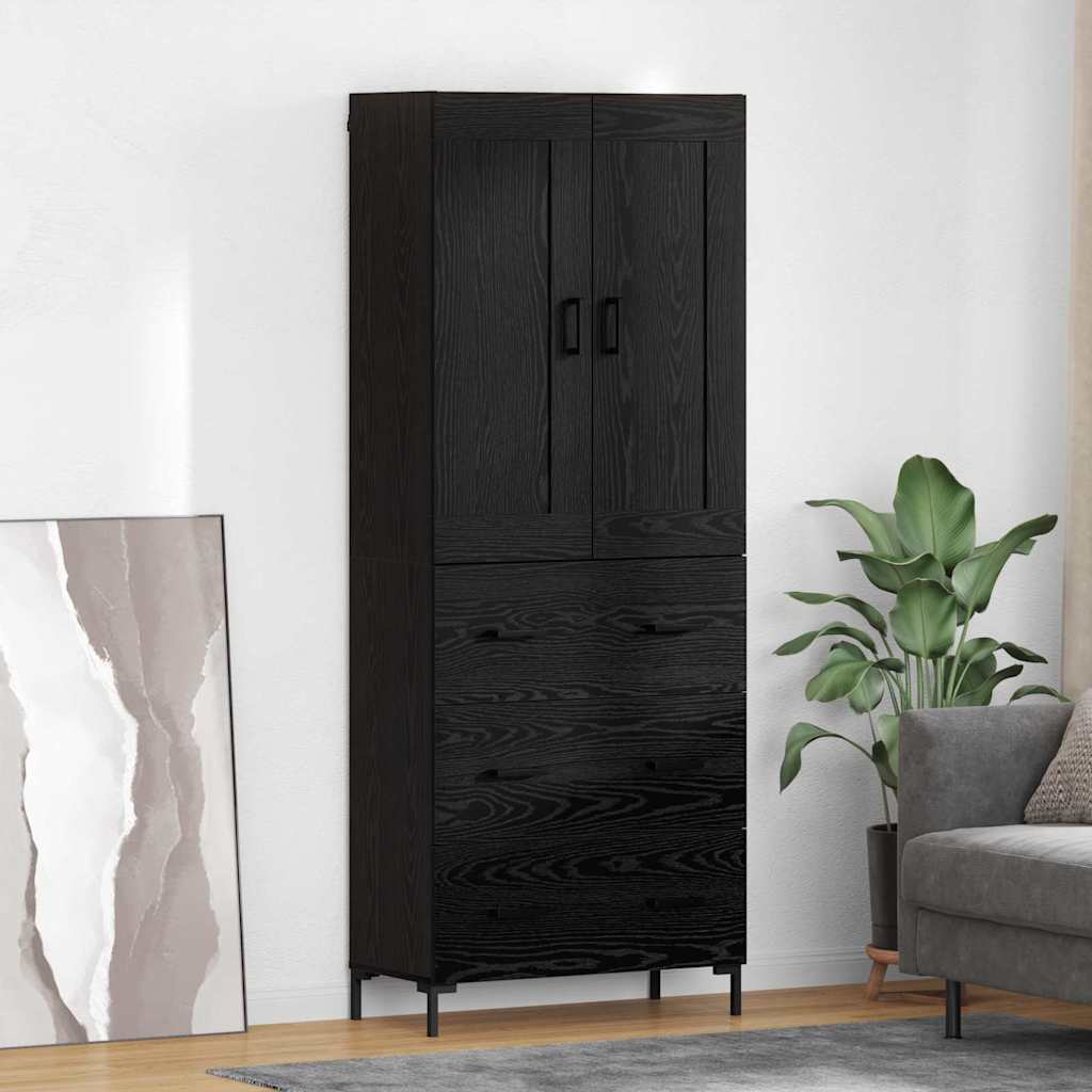 Highboard with Drawer 2 pcs Black Oak Engineered Wood