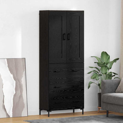 Highboard with Drawer 2 pcs Black Oak Engineered Wood