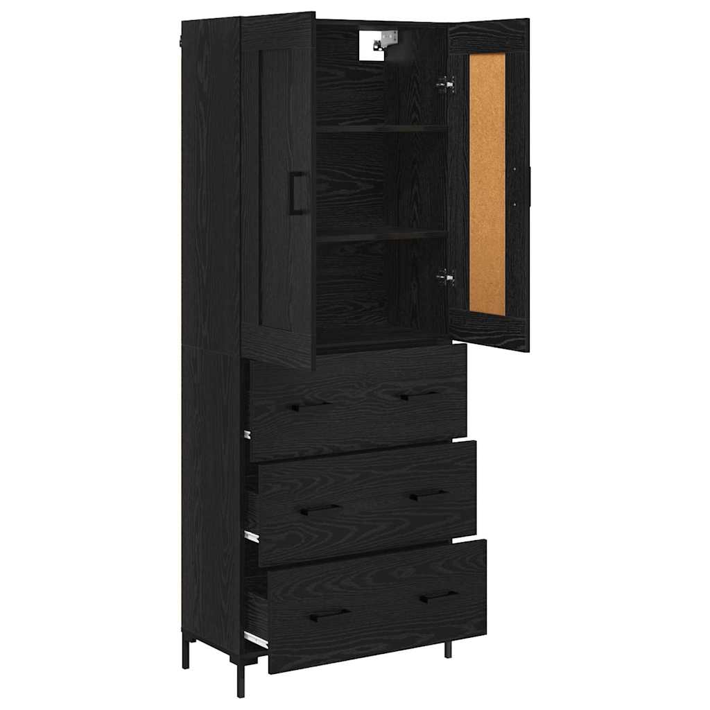 Highboard with Drawer 2 pcs Black Oak Engineered Wood
