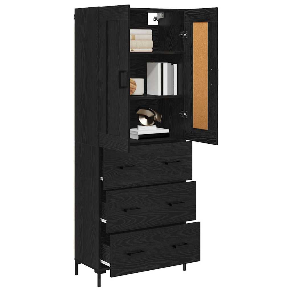 Highboard with Drawer 2 pcs Black Oak Engineered Wood