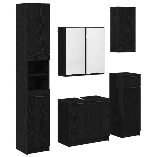 Bathroom Furniture Set 5 pcs Black Oak Engineered Wood