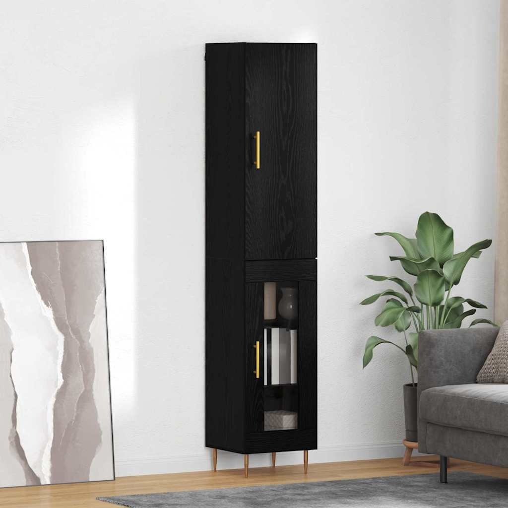 Highboard 2 pcs Black Oak Engineered Wood