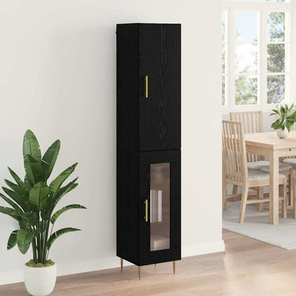 Highboard 2 pcs Black Oak Engineered Wood