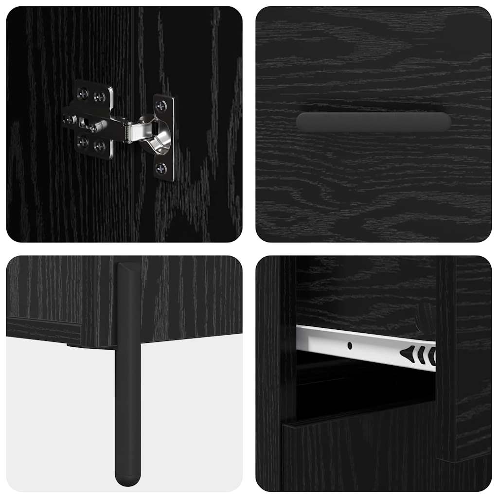 Highboard with Drawer 2 pcs Black Oak Engineered Wood