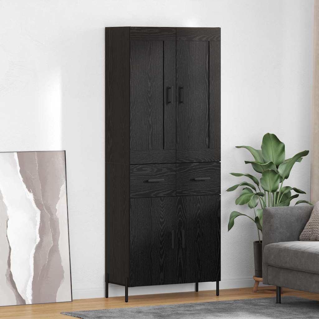 Highboard with Drawer 2 pcs Black Oak Engineered Wood