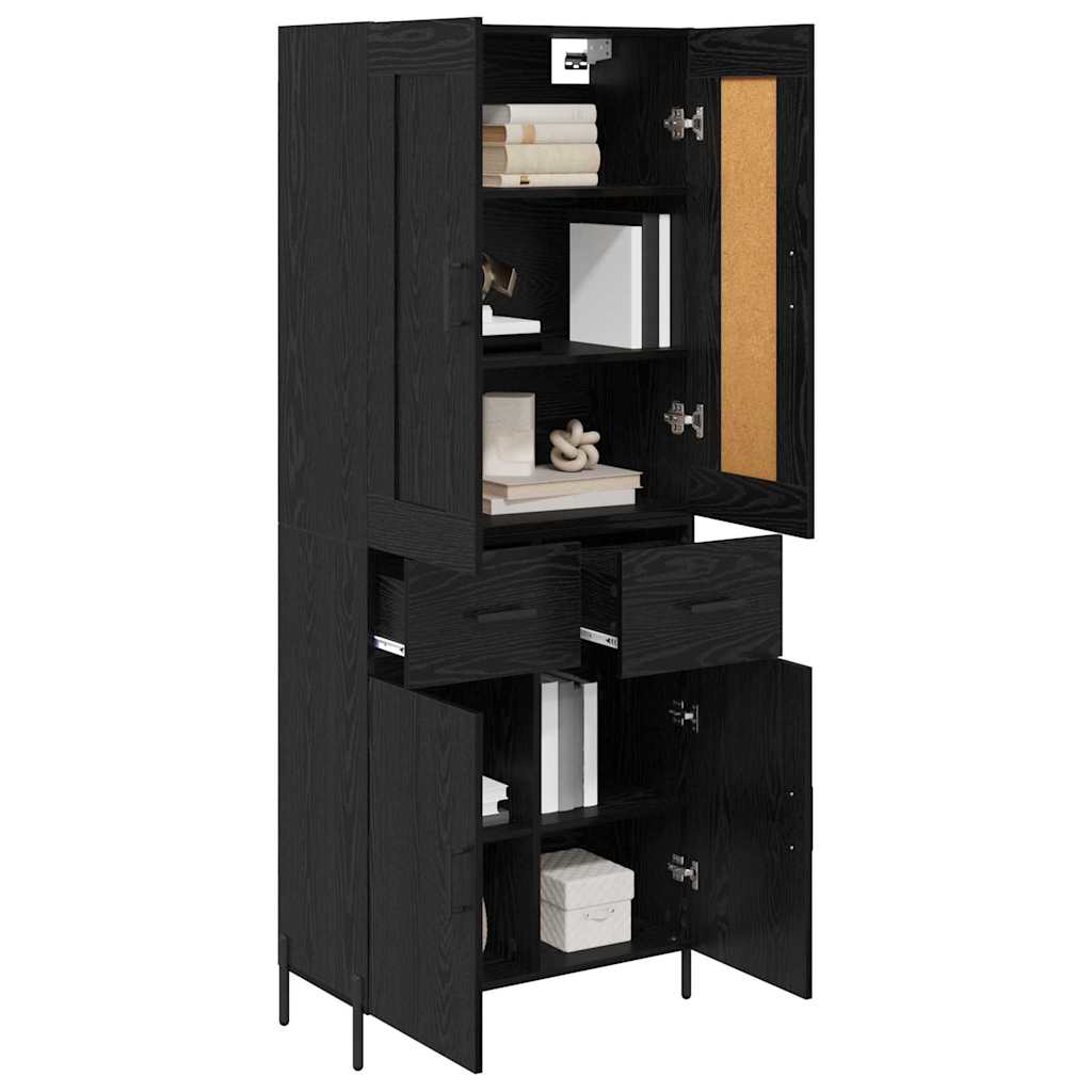 Highboard with Drawer 2 pcs Black Oak Engineered Wood