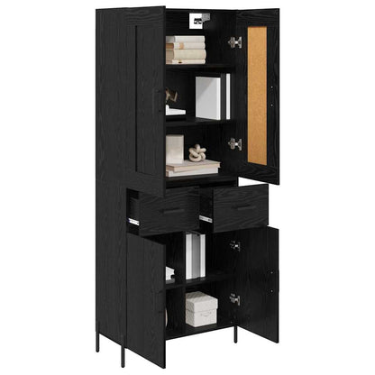 Highboard with Drawer 2 pcs Black Oak Engineered Wood