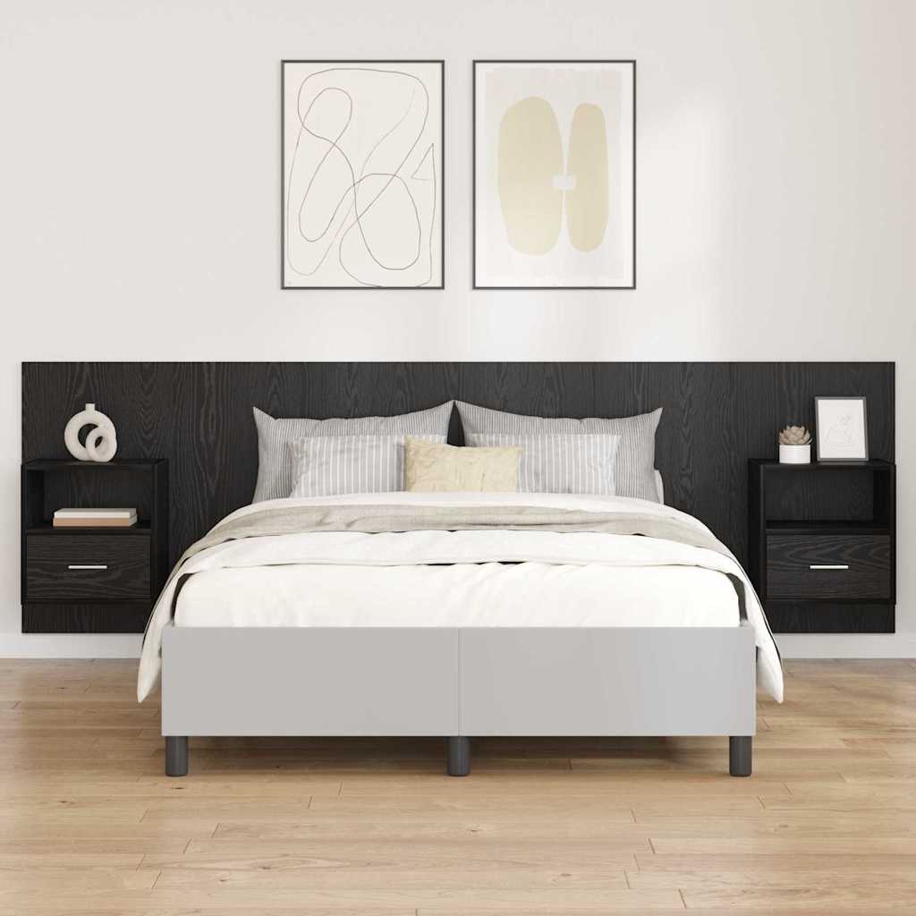 Headboard with Cabinet 3 pcs Black Oak Engineered Wood