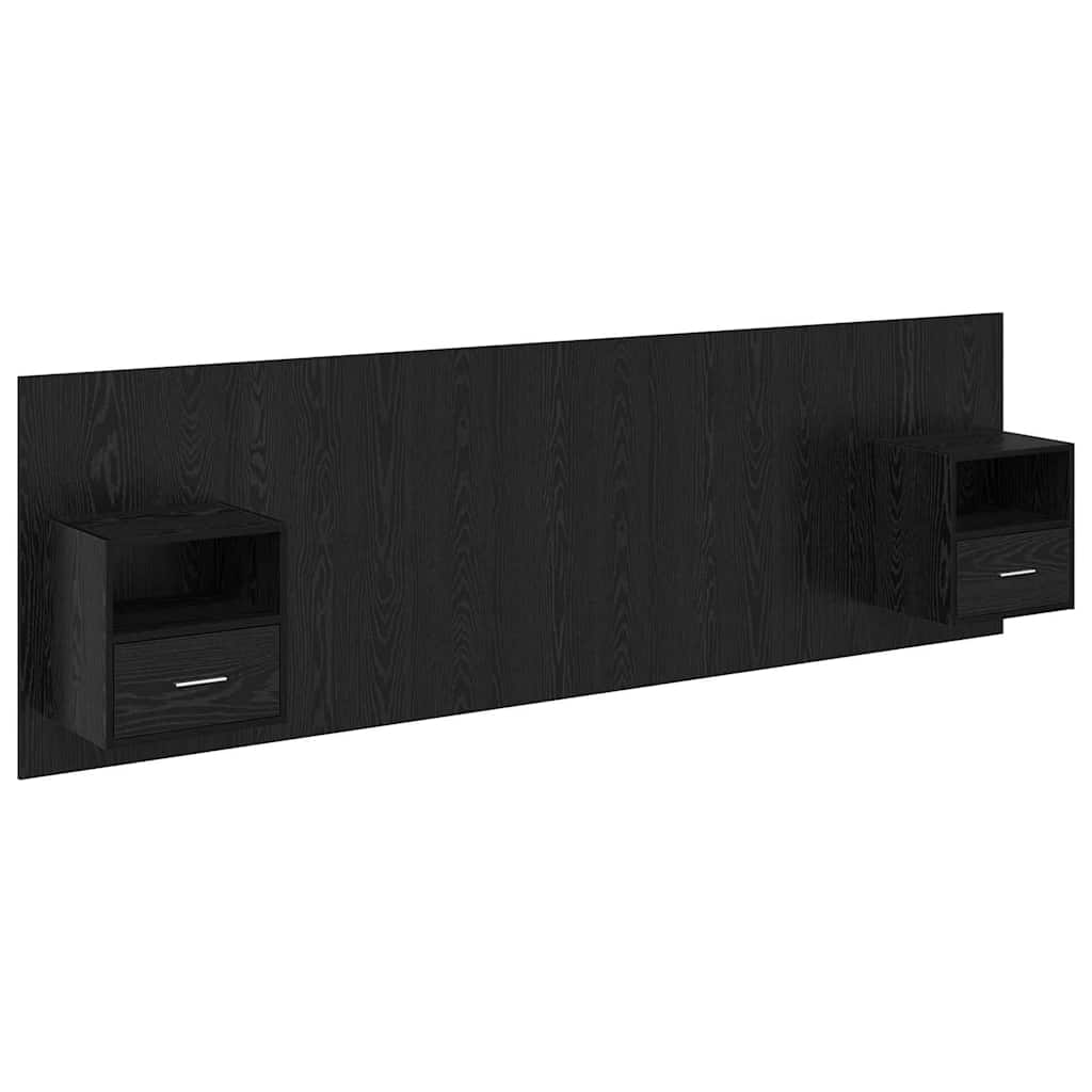 Headboard with Cabinet 3 pcs Black Oak Engineered Wood