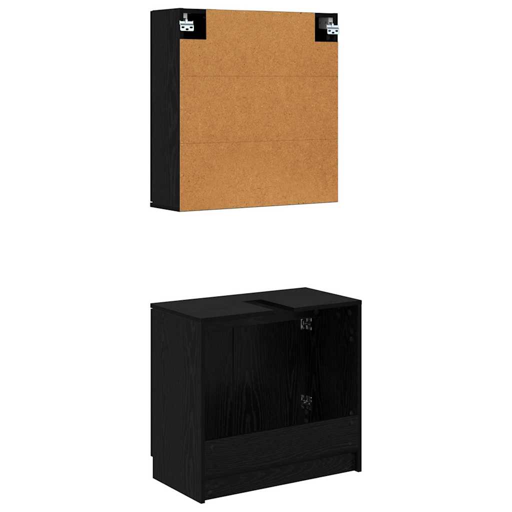 Bathroom Cabinet Set with Shelf 2 pcs Black Oak Engineered Wood