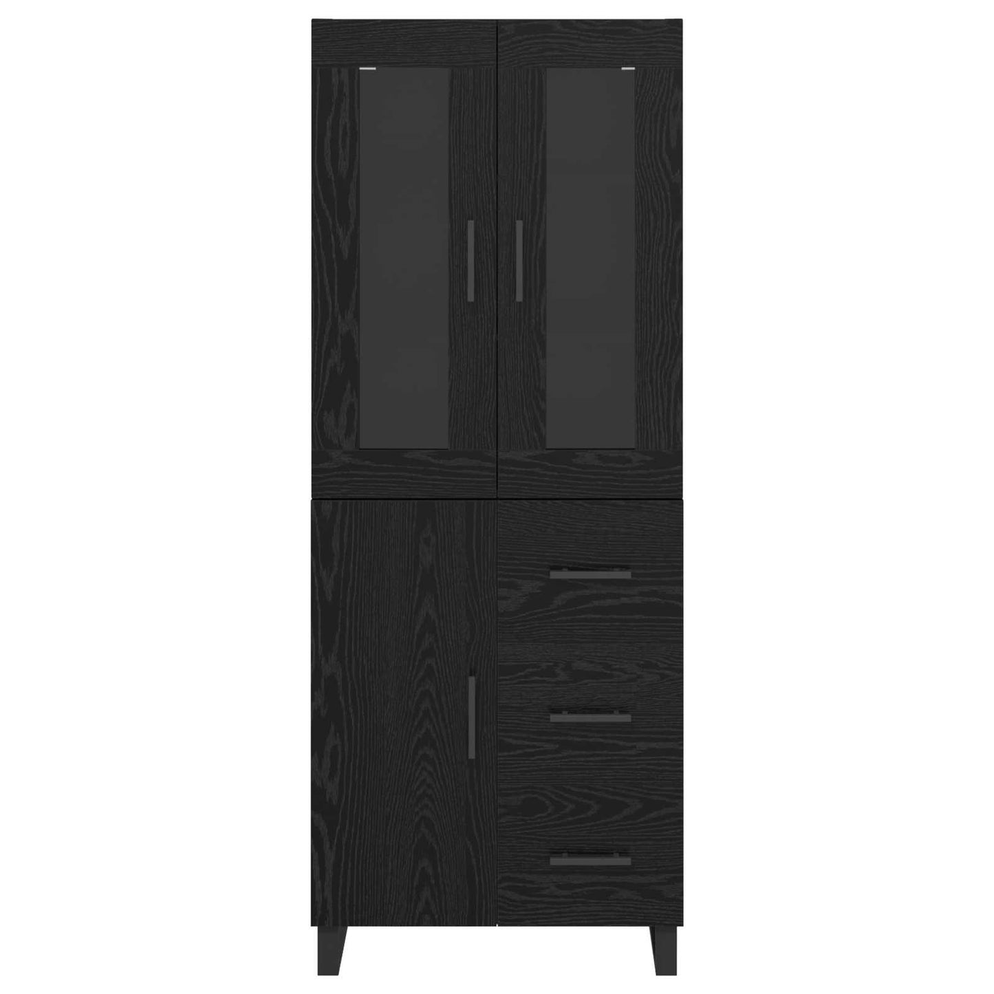 Highboard with Drawer 2 pcs Black Oak Engineered Wood and Glass