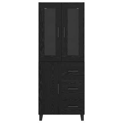 Highboard with Drawer 2 pcs Black Oak Engineered Wood and Glass