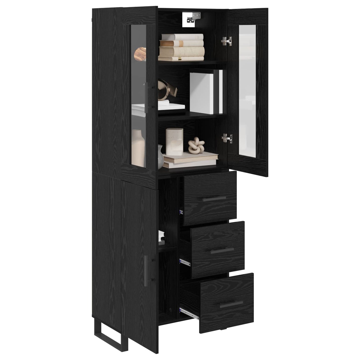 Highboard with Drawer 2 pcs Black Oak Engineered Wood and Glass
