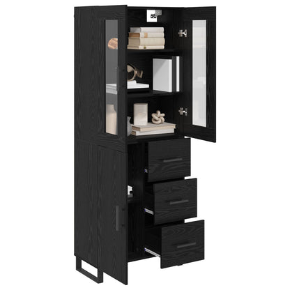 Highboard with Drawer 2 pcs Black Oak Engineered Wood and Glass