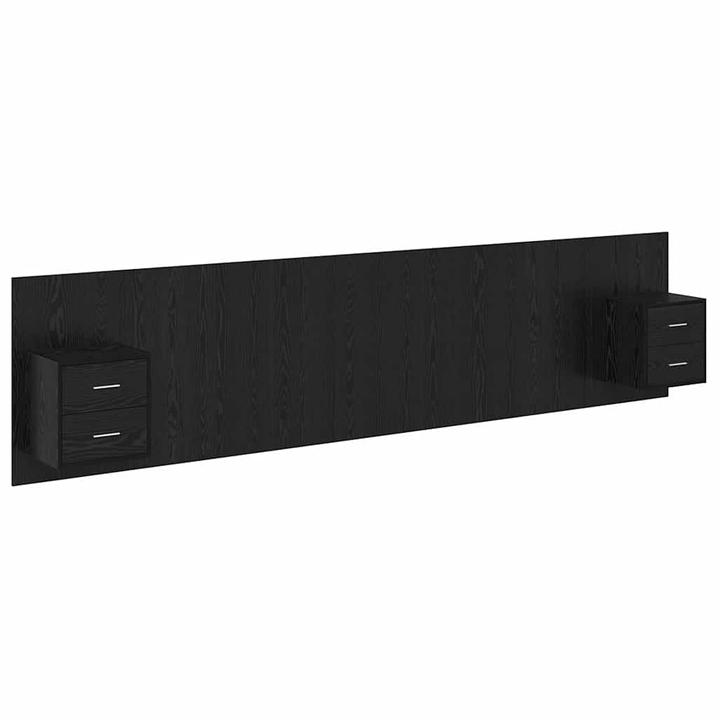Headboard with Cabinet 3 pcs Black Oak Engineered Wood