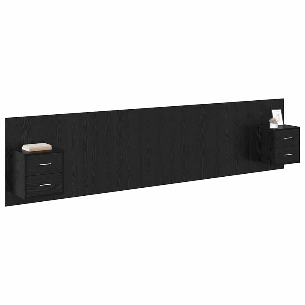 Headboard with Cabinet 3 pcs Black Oak Engineered Wood