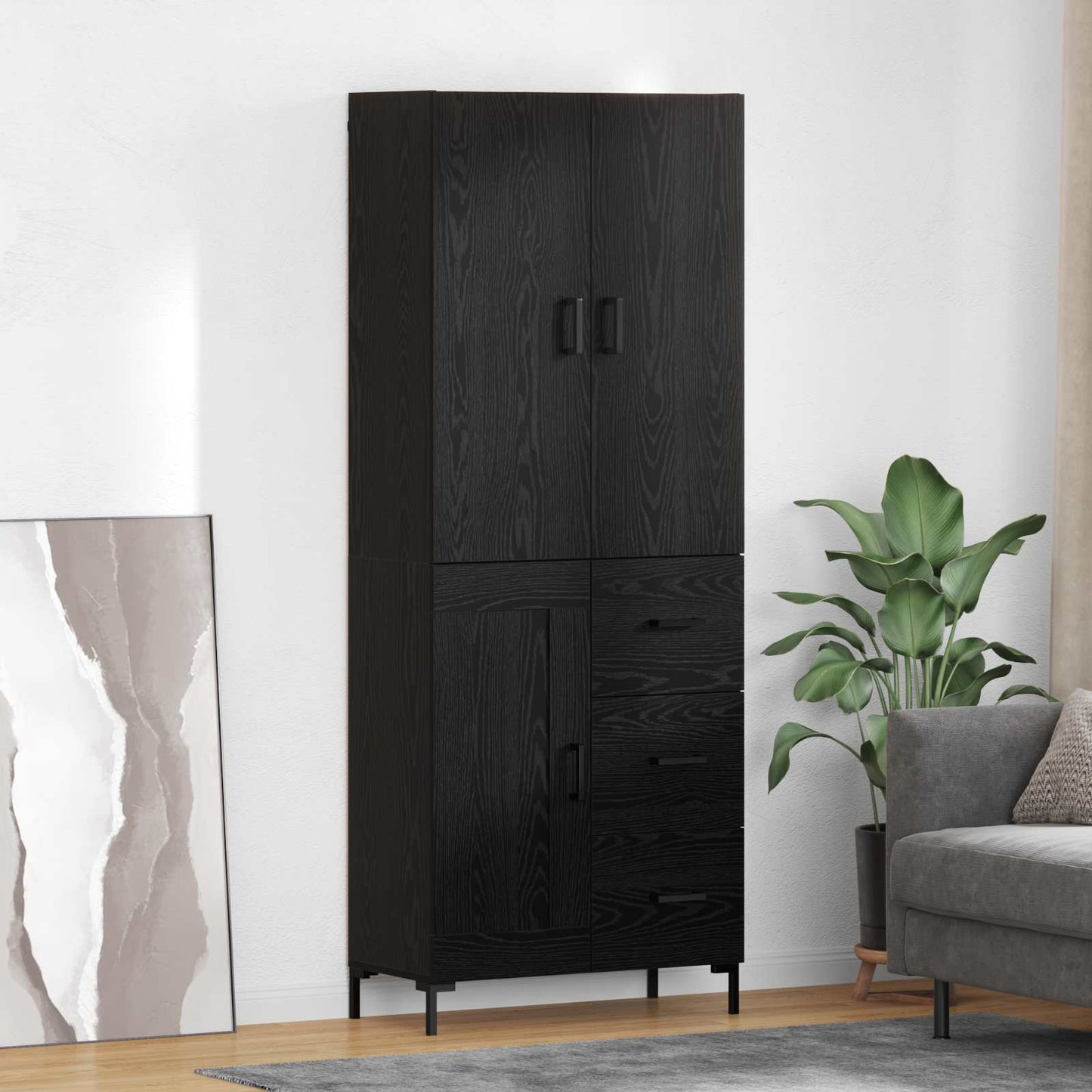 Highboard Black Oak 69.5 x 34 x 180 cm Engineered Wood
